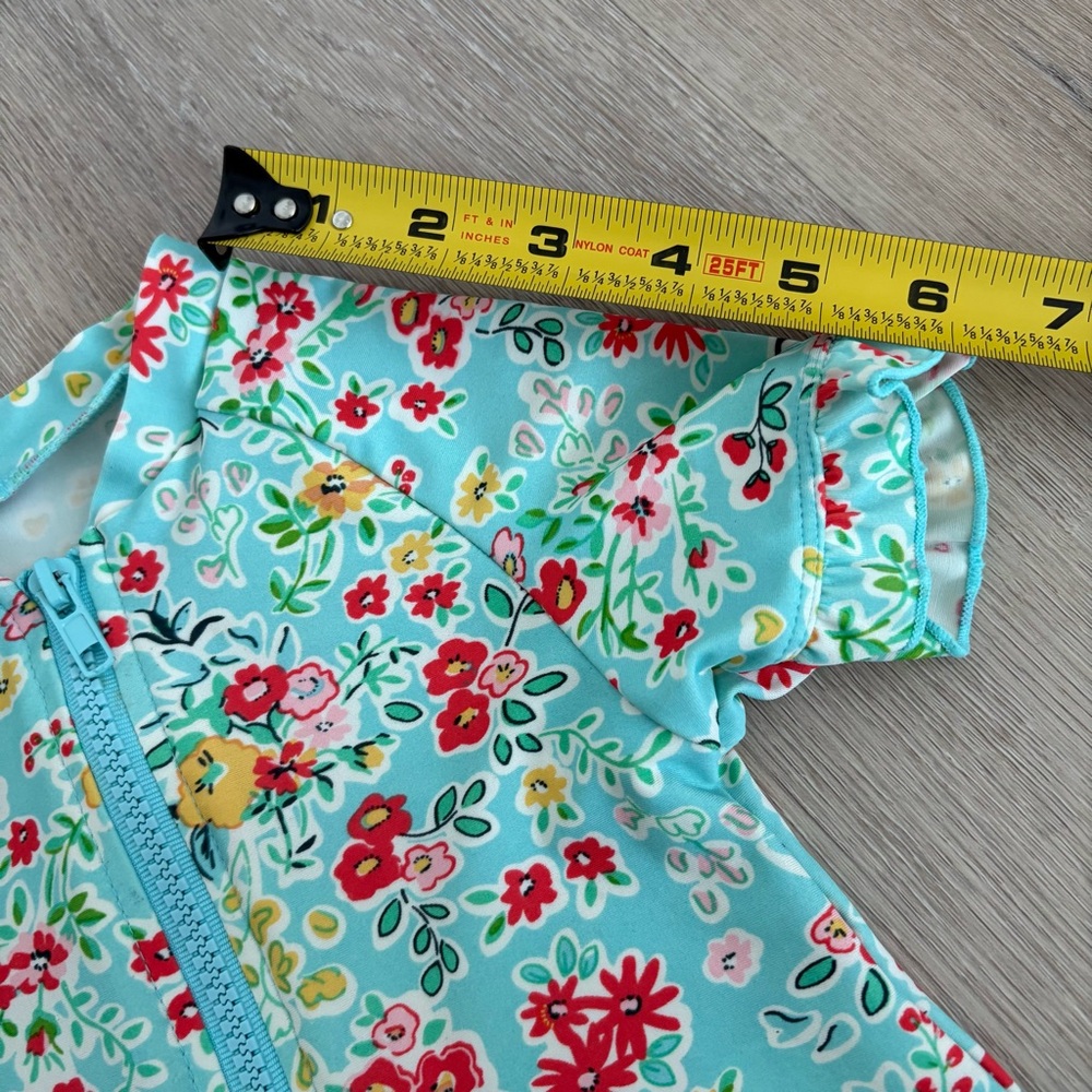 Charm Leaks Baby Swimsuit Romper Zipper 12-18 months Blue Floral Print UPF 50+ - Picture 12 of 16